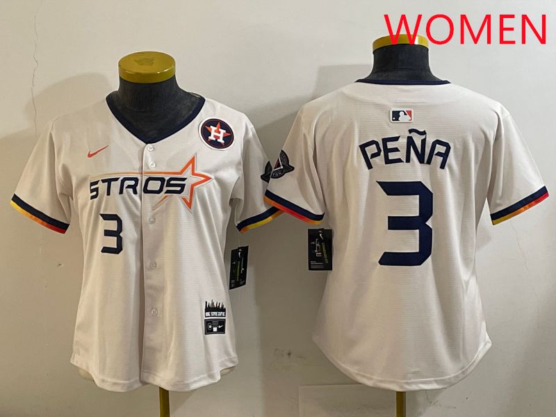 Women Houston Astros #3 Pena Cream Three generations Joint Name 2025 Nike MLB Jersey style 4103->women mlb jersey->Women Jersey